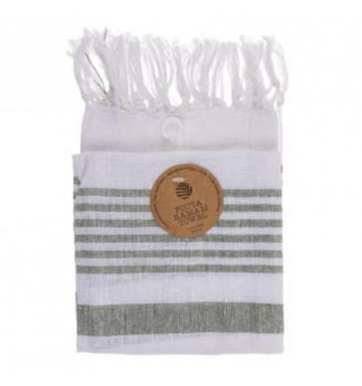 Fouta handdoek voor sauna en strand - 45x70cm - wit/ groen streep