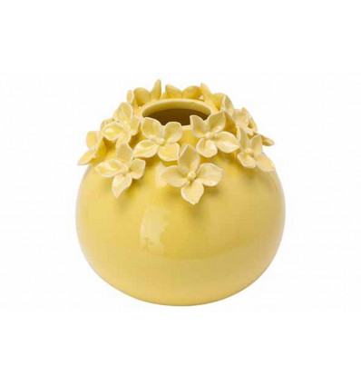 Vaas porselein - 11.3x10.5cm - geel delicate bloemen