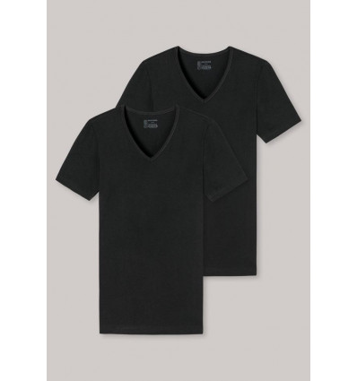 SCHIESSER Heren shirt KM V-hals 2st.- zwart - 006