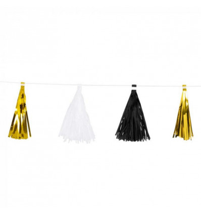 Vertrek deken uitlaat Party Time - Tassel slinger 3m - zwart/ wit/ goud - Europoint BVBA