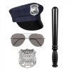 Set politie acc.- pet, bril, badge en knuppel 33cm