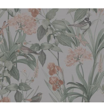 BOTANIQUE Birds & Flowers - groen/roze vliesbehang 10mx53cm