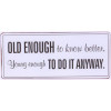 Sign - Old enough to know better, young enough to do it anyway - 30x13cm