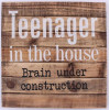 Wood sign - Teenager in the house, brain under construction - 35x35cm