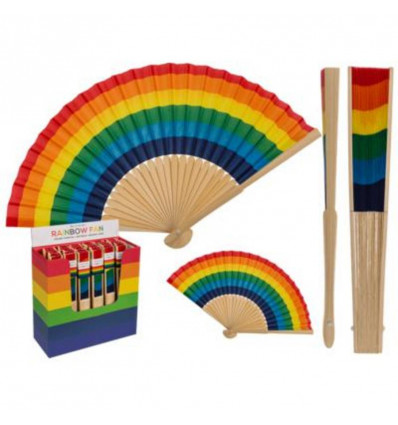 Waaier bamboe 21cm - regenboog (prijs per stuk)
