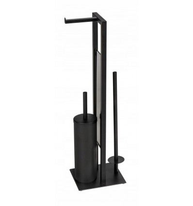 WENKO Rivalta WC boy zwart - hoog model toiletrolhouder & borstel H70cm