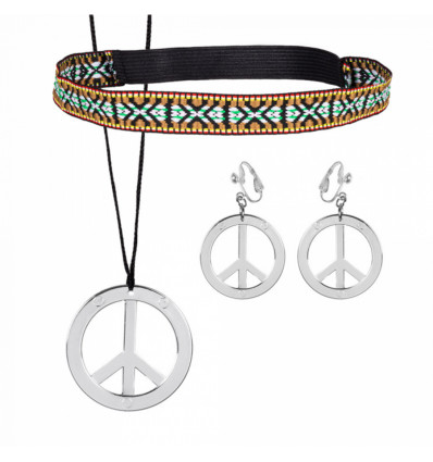 Set Hippie accessoires - Hoofdband, oorbellen en ketting