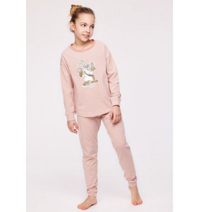 WOODY Meisjes pyjama - zacht roze/ ecru streep - 6j.