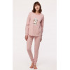 WOODY Dames pyjama - zacht roze/ ecru streep - XL