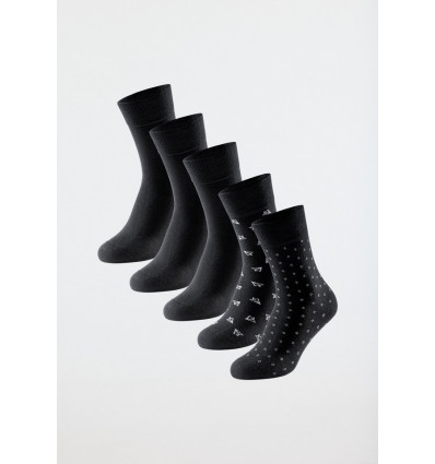 SCHIESSER Heren sokken 5paar - fresh effen en patroon zwart - 39/42
