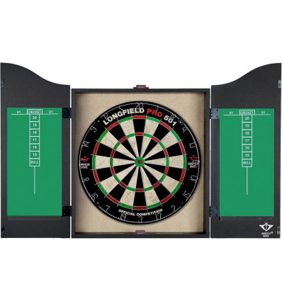 LONGFIELD Houten zwart cabinet + sisal dartbord + 2 sets darts 18gr 10092854