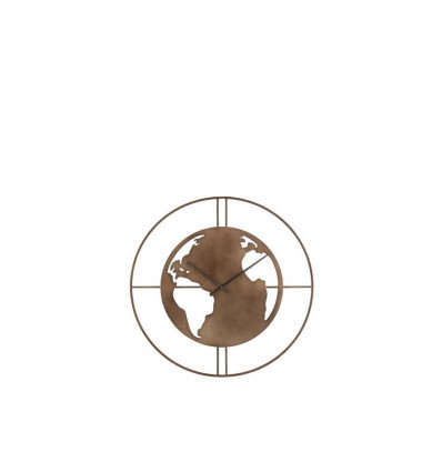 JLINE Klok wereldkaart - 60x60cm- metaal donker bruin