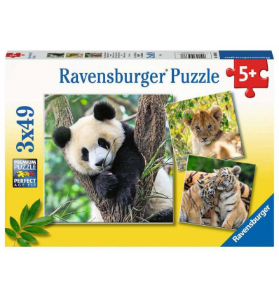 RAVENSBURGER Puzzel - Panda tijger en leeuw 3x49st.
