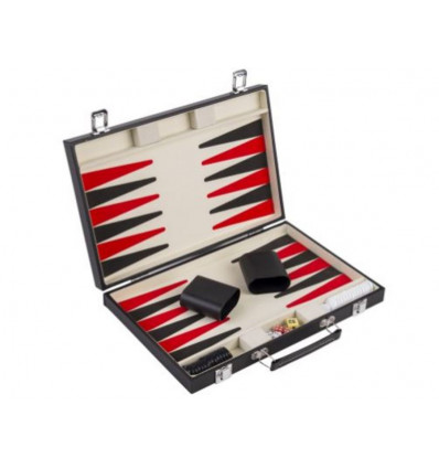 Backgammon 15 inch koffer - rood/zwart kunstlederen 36x36x5cm