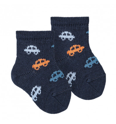 CONDOR Jongens sokken merino wol auto - navy blauw - 2j.