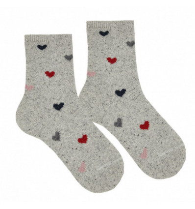 CONDOR Meisjes sokken tweed hart - grijs- 6j.