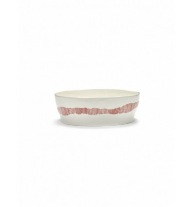 OTTOLENGHI Feast saladekom- S 28.5x9.5cm- wit swirl stripes rood