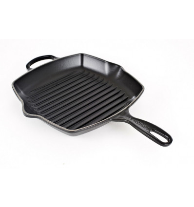 LE CREUSET grillpan 26cm vierkant- zwart met handgreep en steel