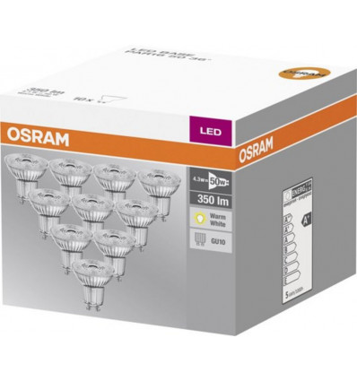 OSRAM LED Base reflectorlamp - 4.3W GU10 10-pak kleur warm wit 350lm