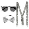 Accessoireset zilver - partybril, strik en bretels