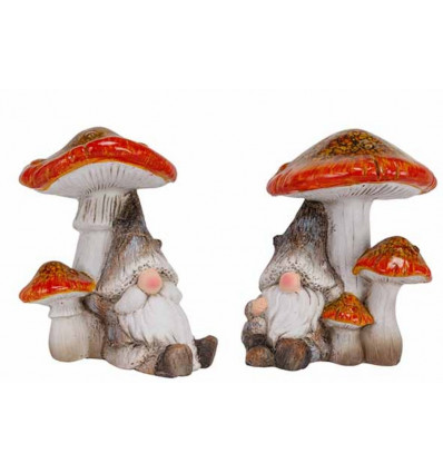 Deco kabouter en paddenstoel - 14.3x11.7x15.4cm - multikleur ( prijs per stuk )