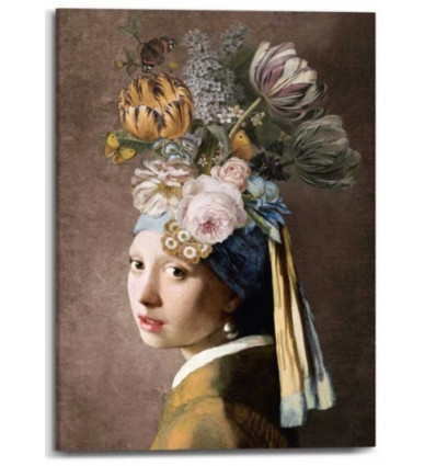 Giclee op canvas - 50x70cm - meisje met parel bloemen