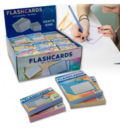 Flashcards A6 m/ clipring- 10.5x14.8cm - ass.