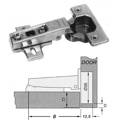 PACOSTAR - 10 inboorscharnier - hoekig - 5mm