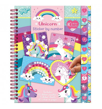 TOTUM Unicorn boek sticker by number - 10 puzzel stickers en meer