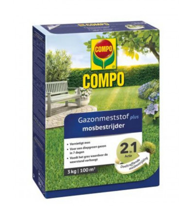 COMPO Gazonmeststof plus mosbestrijder - 3kg voor 100m2