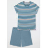 SCHIESSER Dames shortama - blauwgrijs gestreepte shirt - 036
