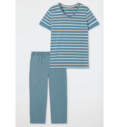 SCHIESSER Dames pyjama 3/4 - blauwgrijs gestreepte shirt - 042