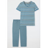 SCHIESSER Dames pyjama 3/4 - blauwgrijs gestreepte shirt - 042