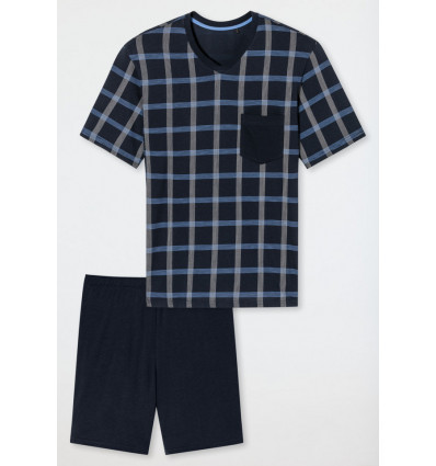 SCHIESSER Heren shortama - nachtblauw m/ geruit shirt - 056