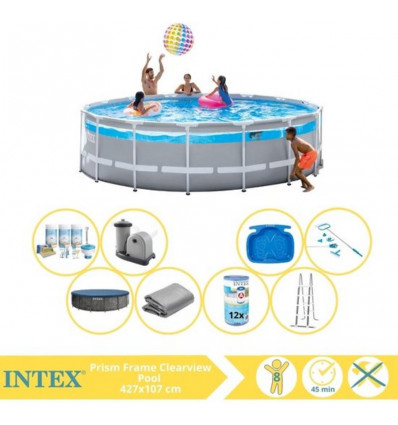 INTEX Zwembad PRISM FRAME Clearview - 427x107cm MET filter, onderhoud & voetb