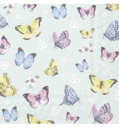 IHR Servetten - 33x33cm - romantic butterflies l. blauw 10317