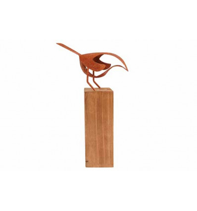 Vogel op houten blok - 15.9x7.7x27.5cm - roest