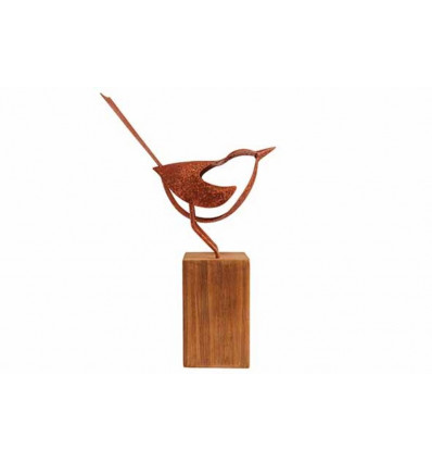 Vogel op houten blok - 17.5x6.5x25.5cm - roest