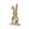 Deco konijn mdf met vilt bloemen - 14.5x28.5cm - naturel/ multi