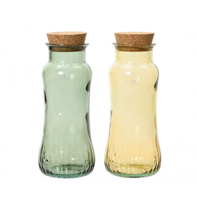 Karaf in recycled glas - 10x24cm - ass. amber/ groen (prijs per stuk)