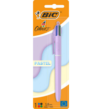 BIC 4kleuren balpen - ass.pastel blauw/ geel/roze