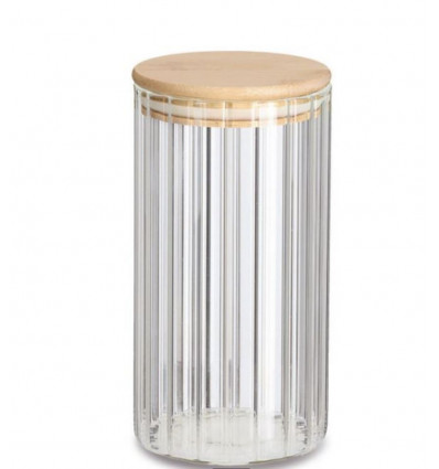 ZELLER Grooves Bewaar glas met bamboe deksel - 9x18cm 800ml