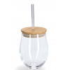 ZELLER Drink glas met bamboe deksel en glazen rietje - 500ml