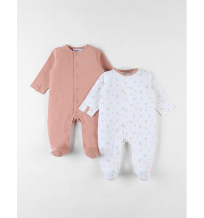 NOUKIES Set/ 2 meisjes pyjama's - ecru/ terracotta - 0m