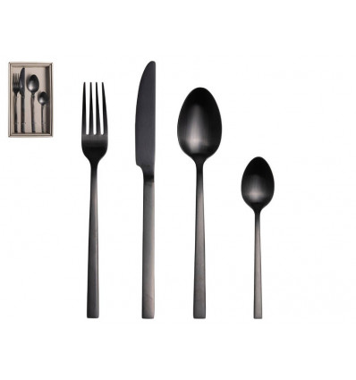 GUSTA Bestek 16dlg - zwart 4x mes 4x vork 4x lepel 4x koffielepel