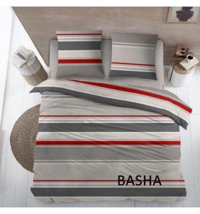 BASHA Dekbedovertrek - 240x220cm - rood/ grijs streep katoen