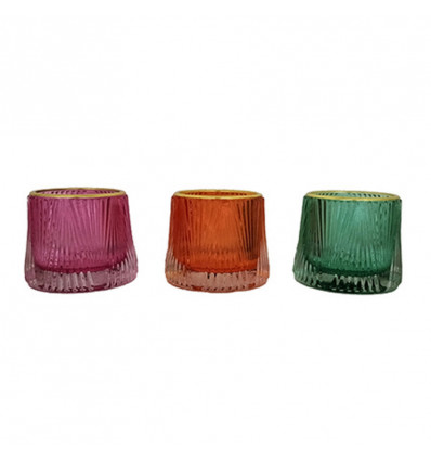 CASTRO Theelichthouder glas 8cm - ass. 3 kleuren (prijs per stuk)