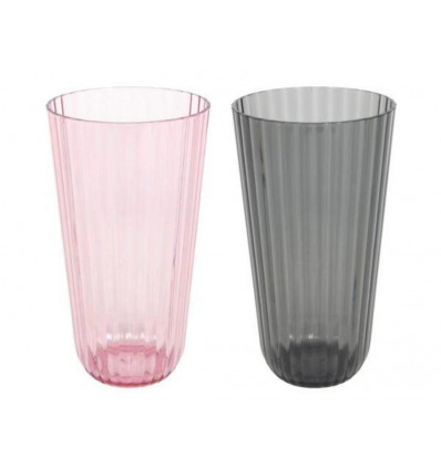 Lines drinkglas - 8x15cm 450ml - ass. grijs/ roze (prijs per stuk)