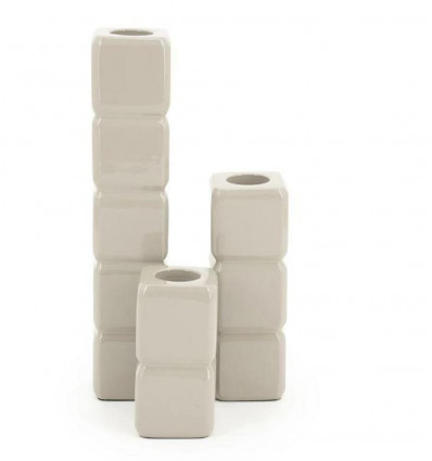 By Boo CUBE Set 3 kandelaars - taupe - 6.6x33cm/ 6.6x19cm/ 6.6x13.2cm