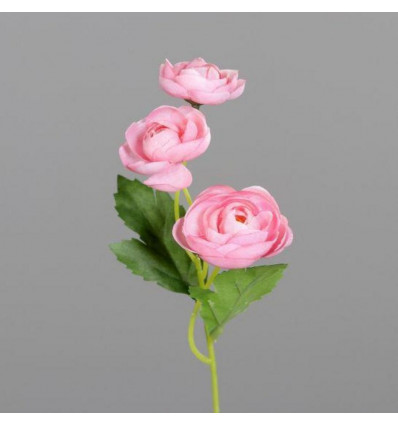 Ranonkel tak m/ 3 bloemen 24cm - roze